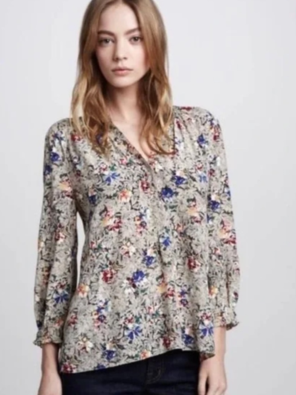 Rebecca Taylor Cream Inky Floral Silk Blouse - Size 12 Large